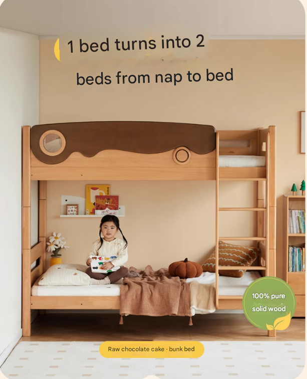Beech solid wood with guardrails bunk bed