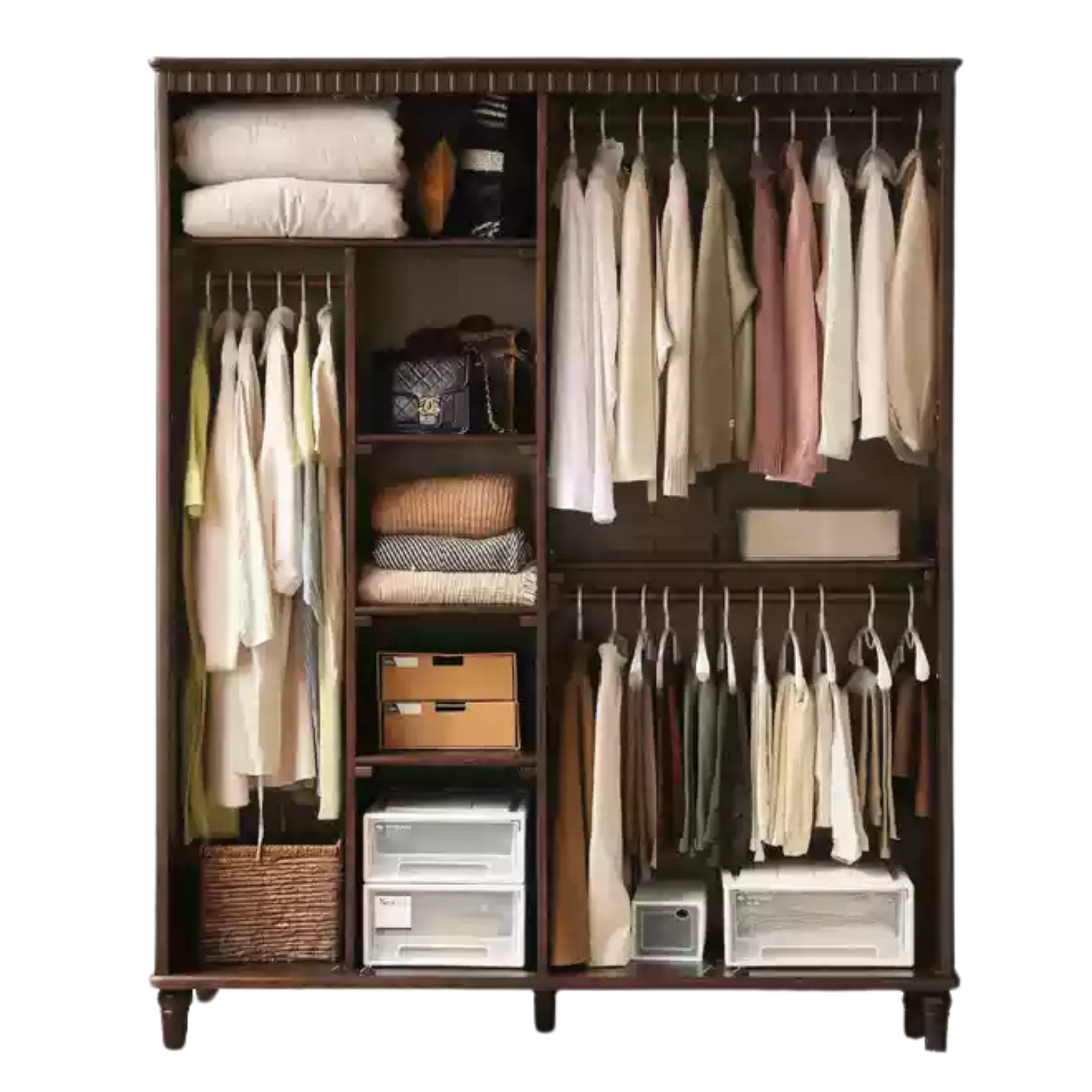 Poplar Solid Wood  American Retro Double Door Wardrobe