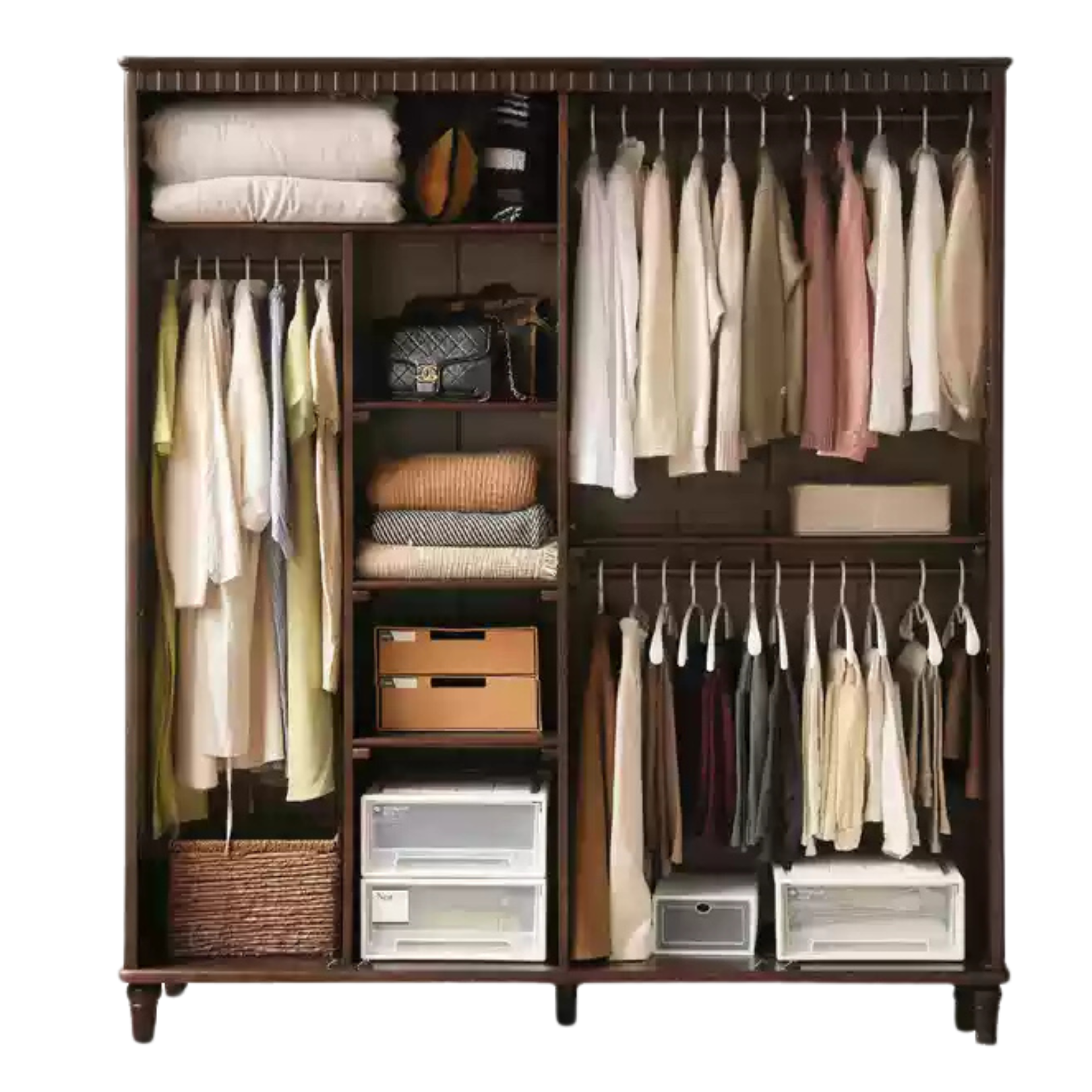 Poplar Solid Wood  American Retro Double Door Wardrobe