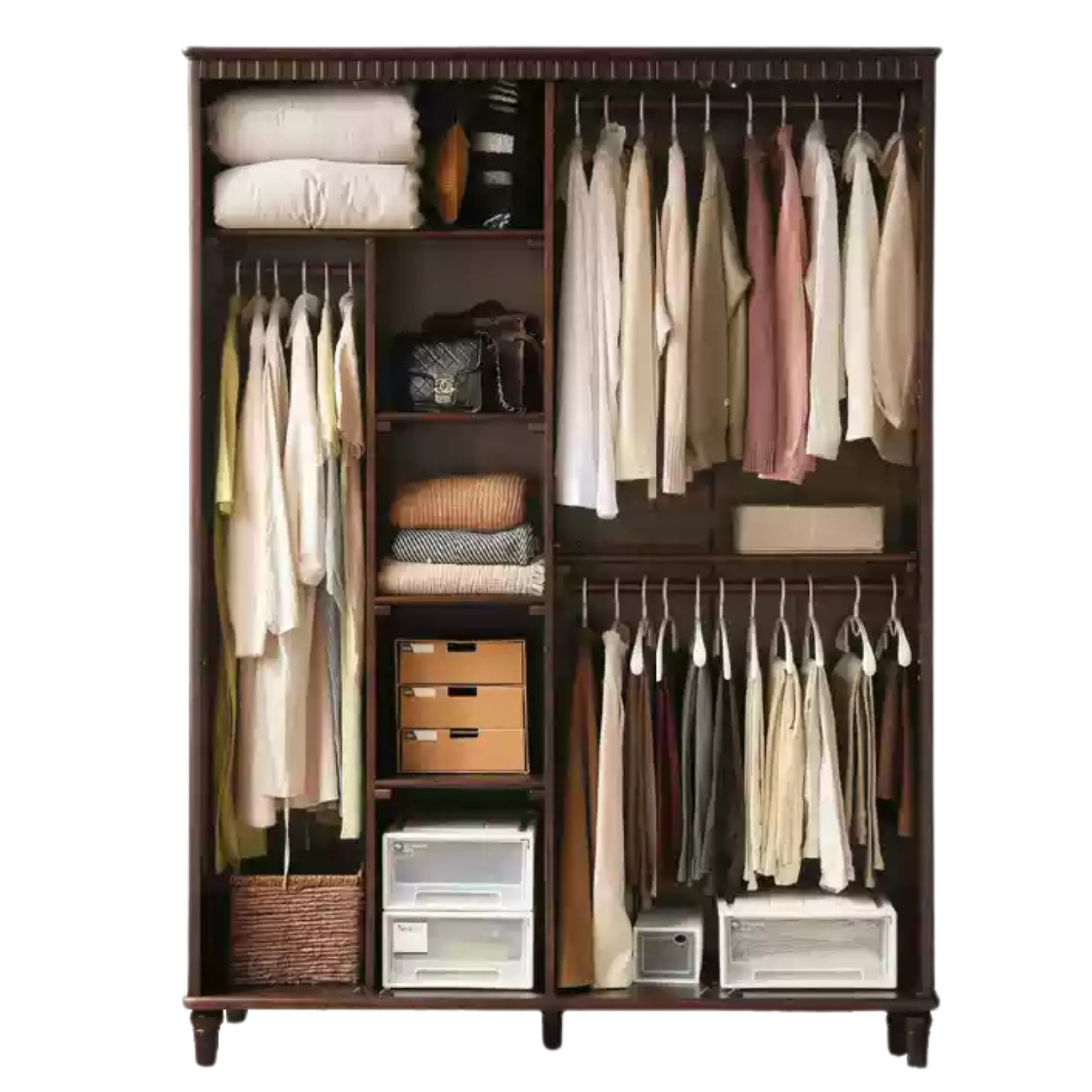 Poplar Solid Wood  American Retro Double Door Wardrobe