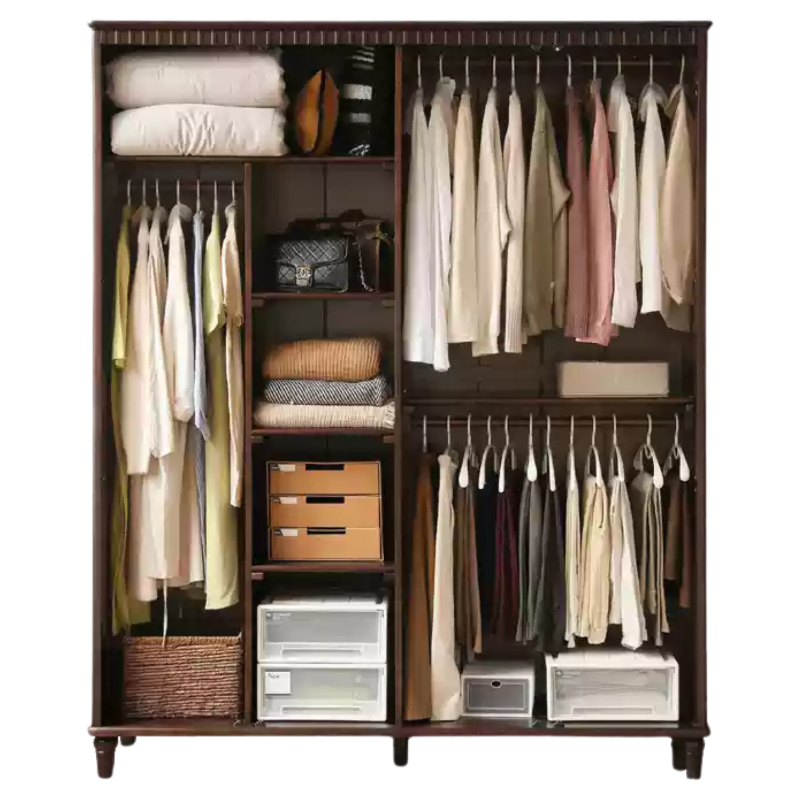 Poplar Solid Wood  American Retro Double Door Wardrobe