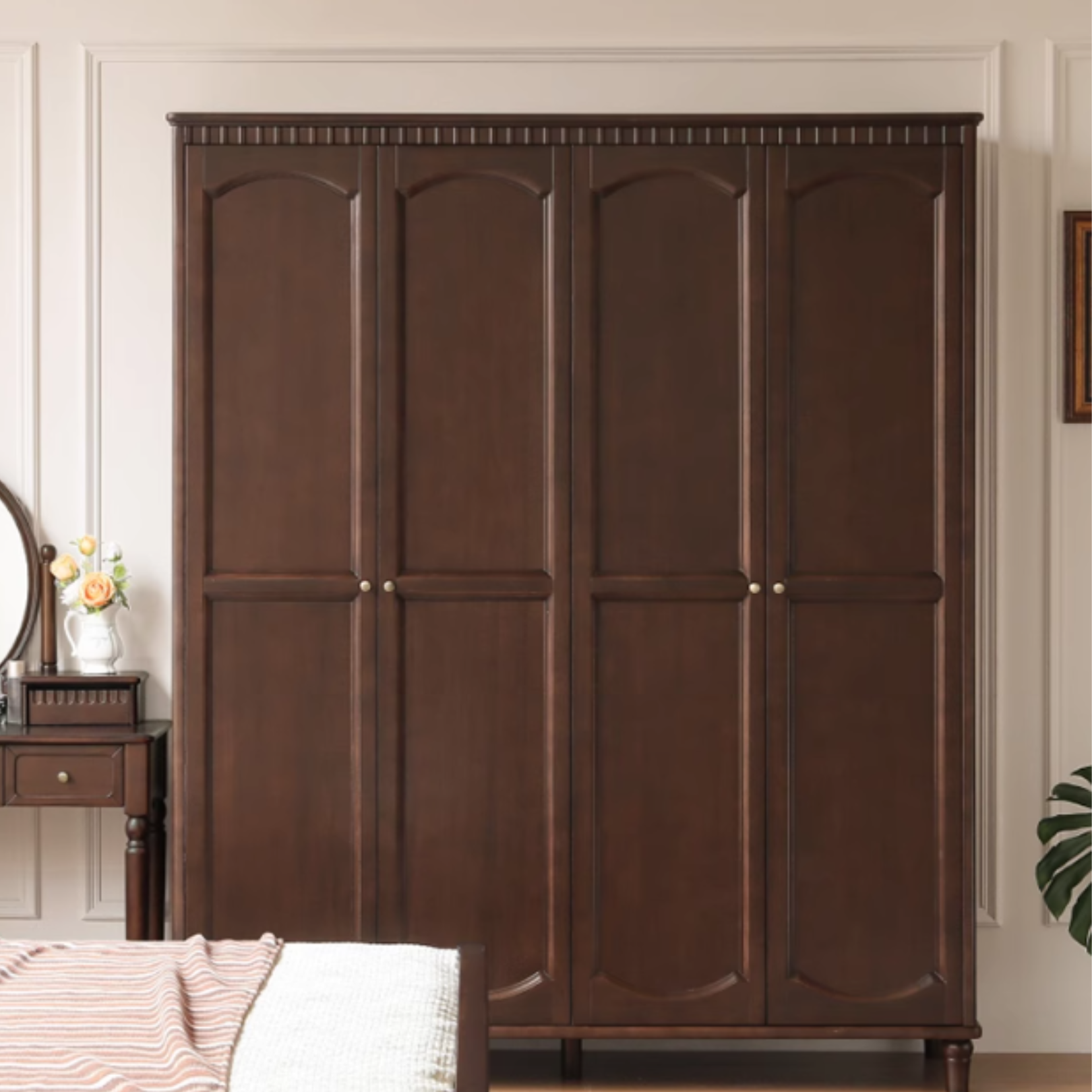 Poplar Solid Wood  American Retro Double Door Wardrobe