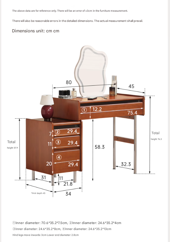 Poplar Solid Wood Bauhaus Multi Functional Dressing Table