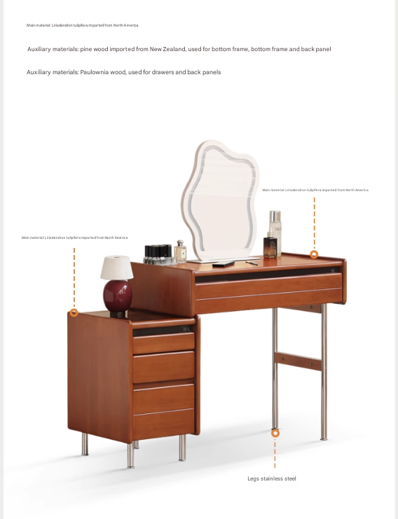 Poplar Solid Wood Bauhaus Multi Functional Dressing Table
