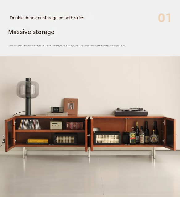 Poplar Solid Wood Bauhaus Storage Floor TV Cabinet
