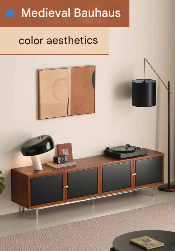 Poplar Solid Wood Bauhaus Storage Floor TV Cabinet