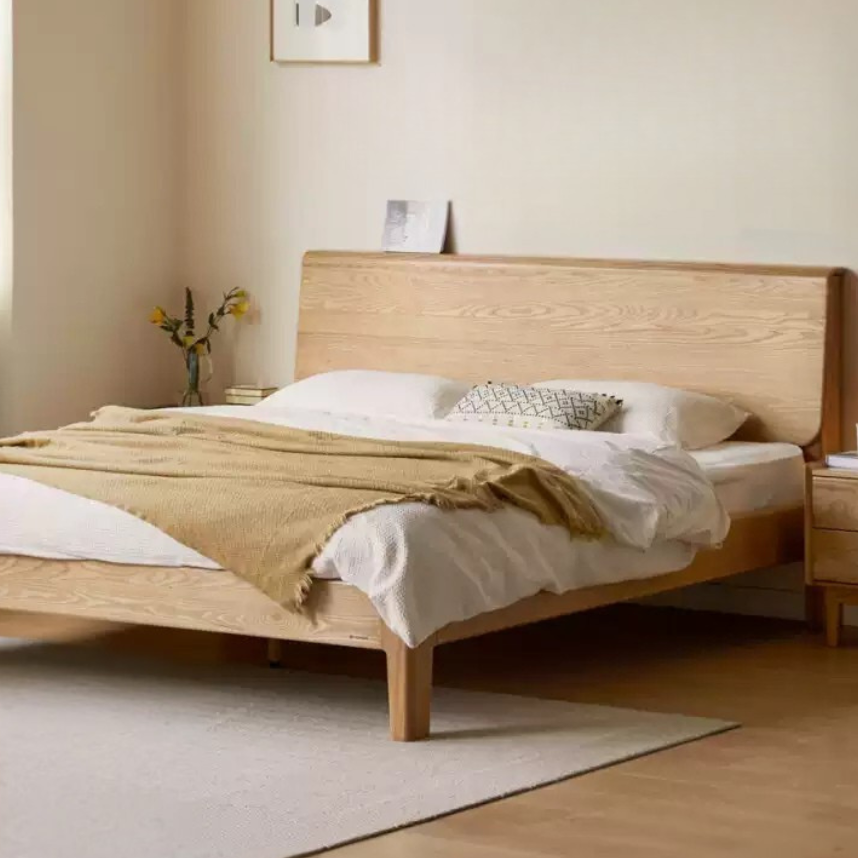 Ash Solid Wood With Socket Bed