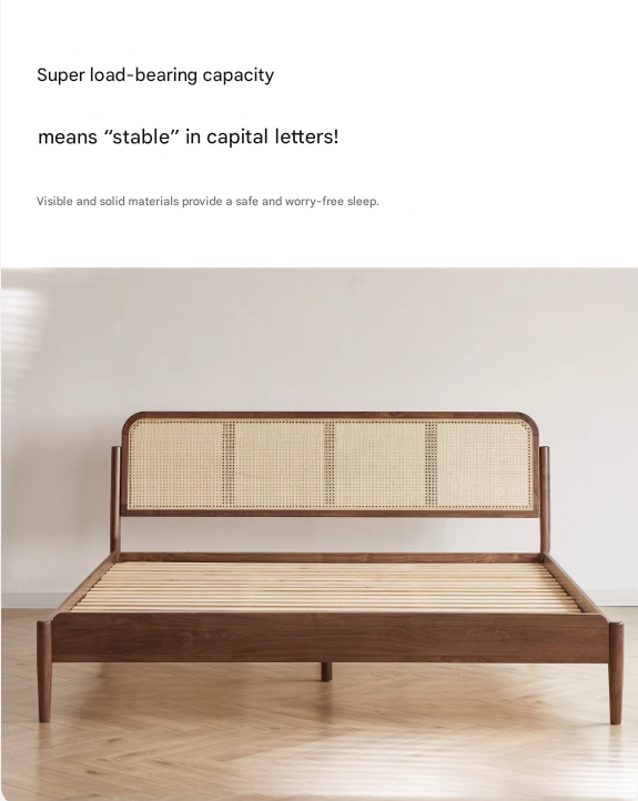 North American Black Walnut Solid wood rattan bed