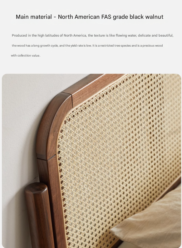 North American Black Walnut Solid wood rattan bed
