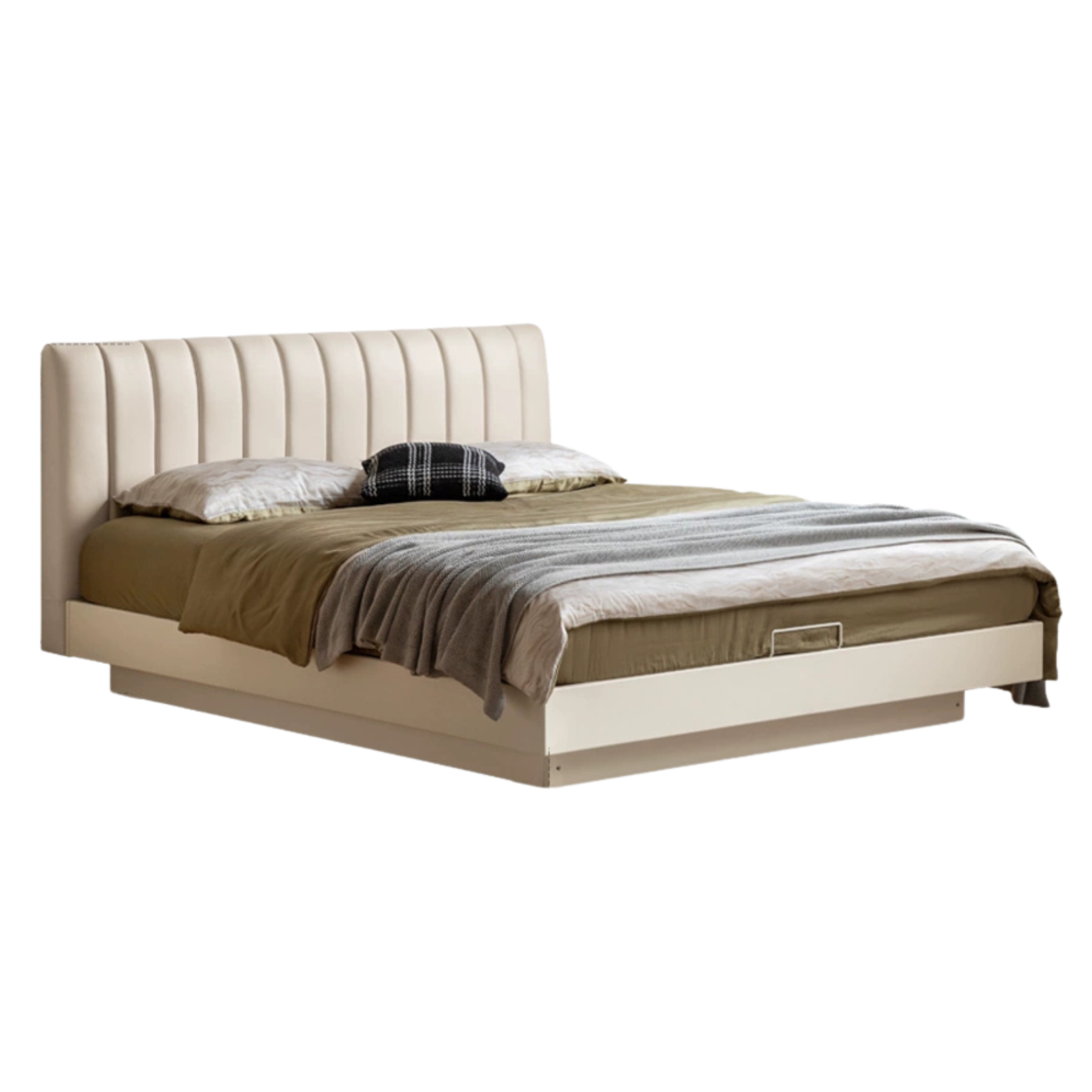 Oak, Rubber wood Solid Wood Cream technical fabric Suspended Box Storage Bed