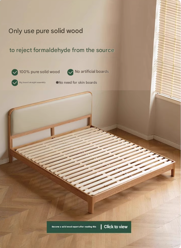 Oak Solid Wood Bed Technology Fabric,suede