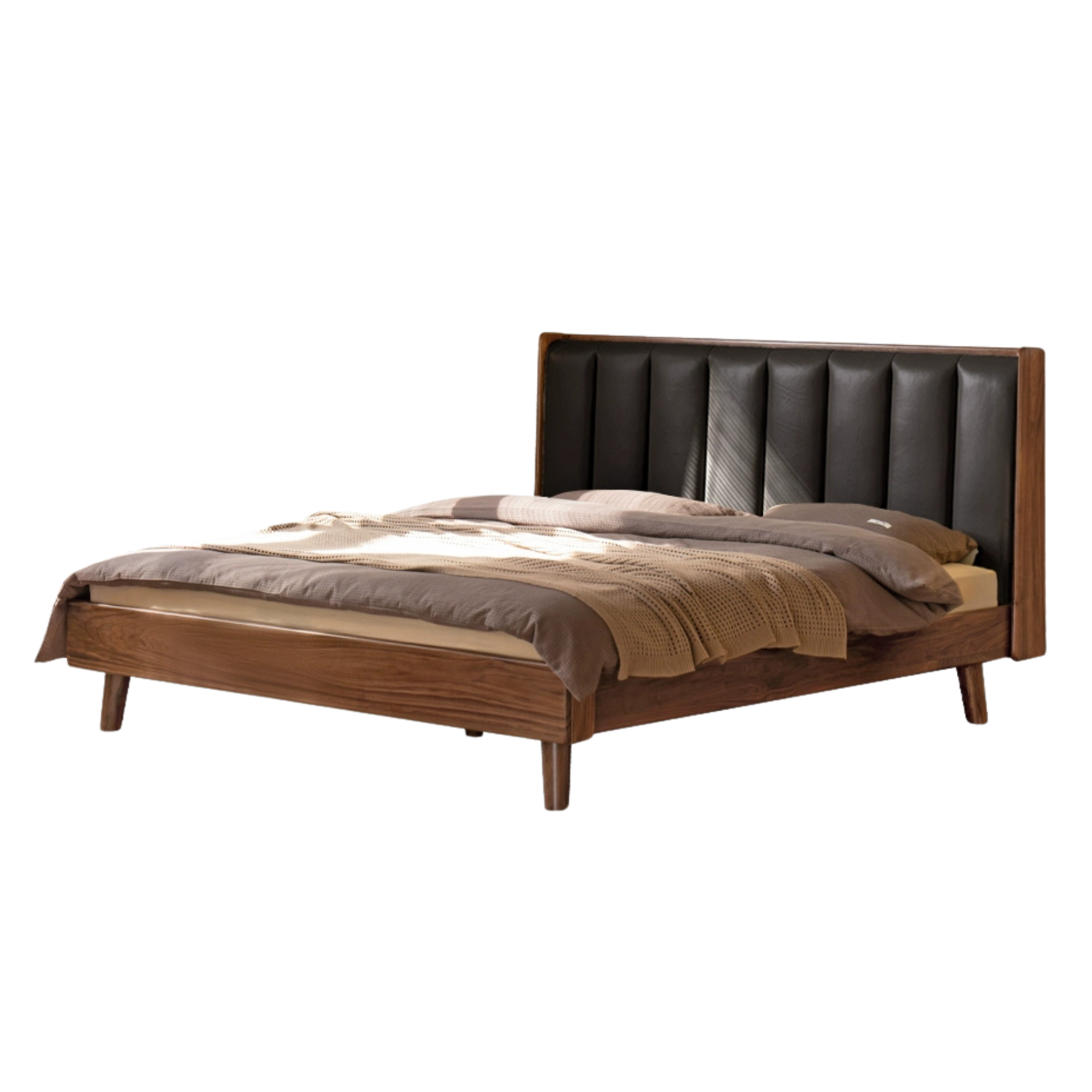 Black Walnut Solid Wood leather Simple High Soft Back Bed