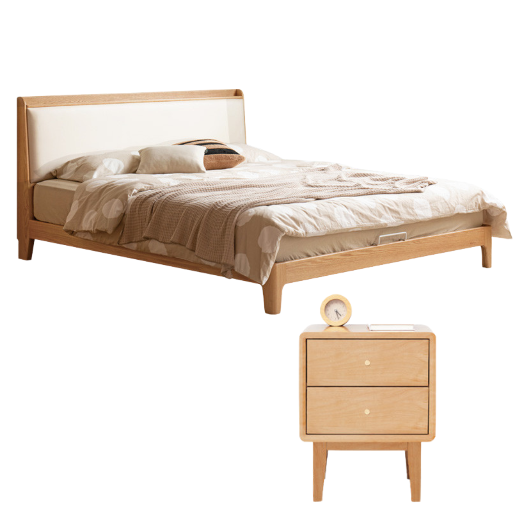 Oak solid Wood Technology Cloth Modern and Simple Bed