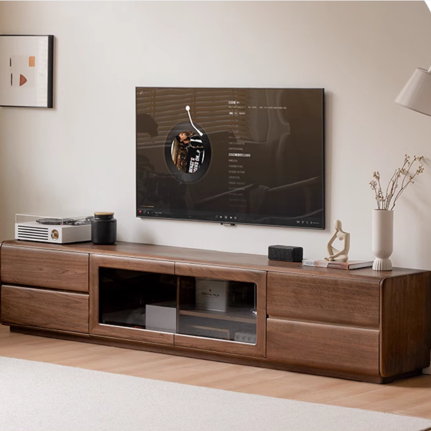 Black Walnut, Ash Solid Wood Floor TV Cabinet.