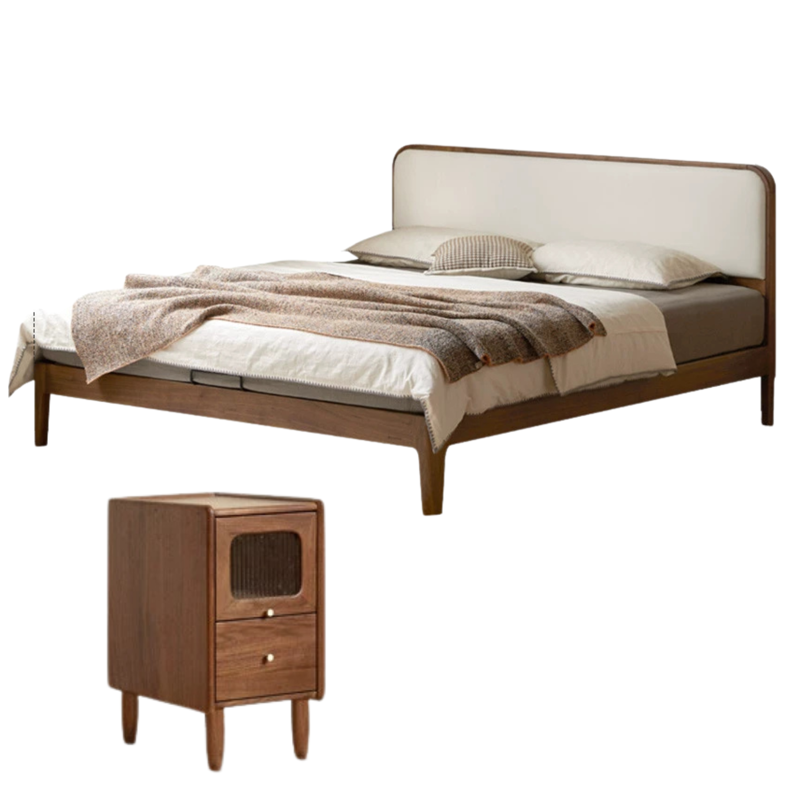 Black Walnut Solid Wood Simple Soft Bed