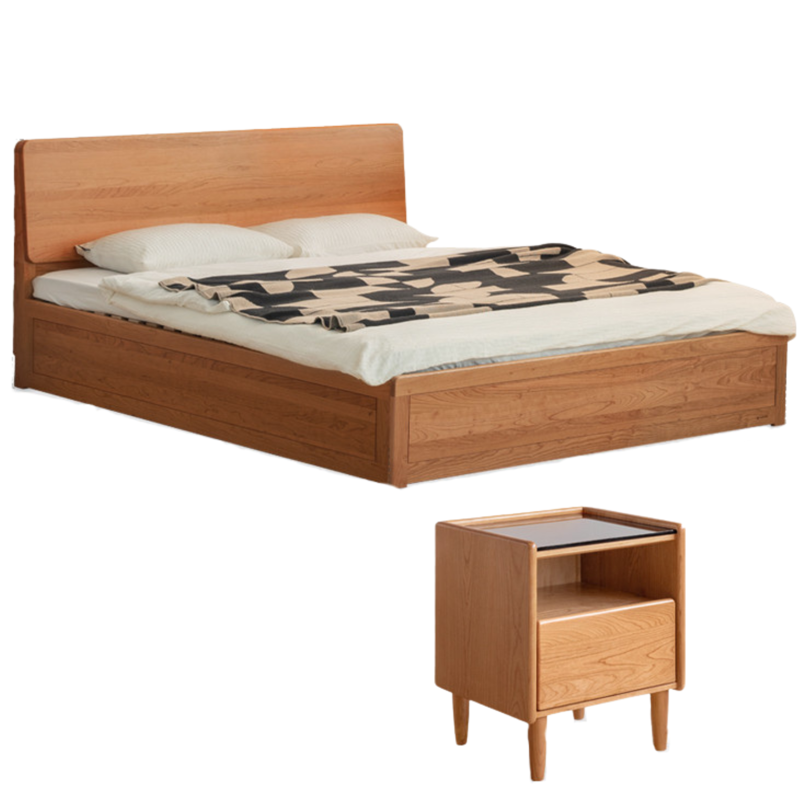 Cherry Solid Wood Box Storage Bed
