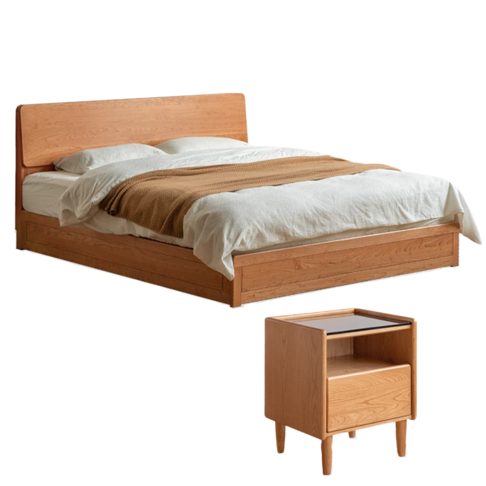 Cherry Solid Wood Box Storage Bed