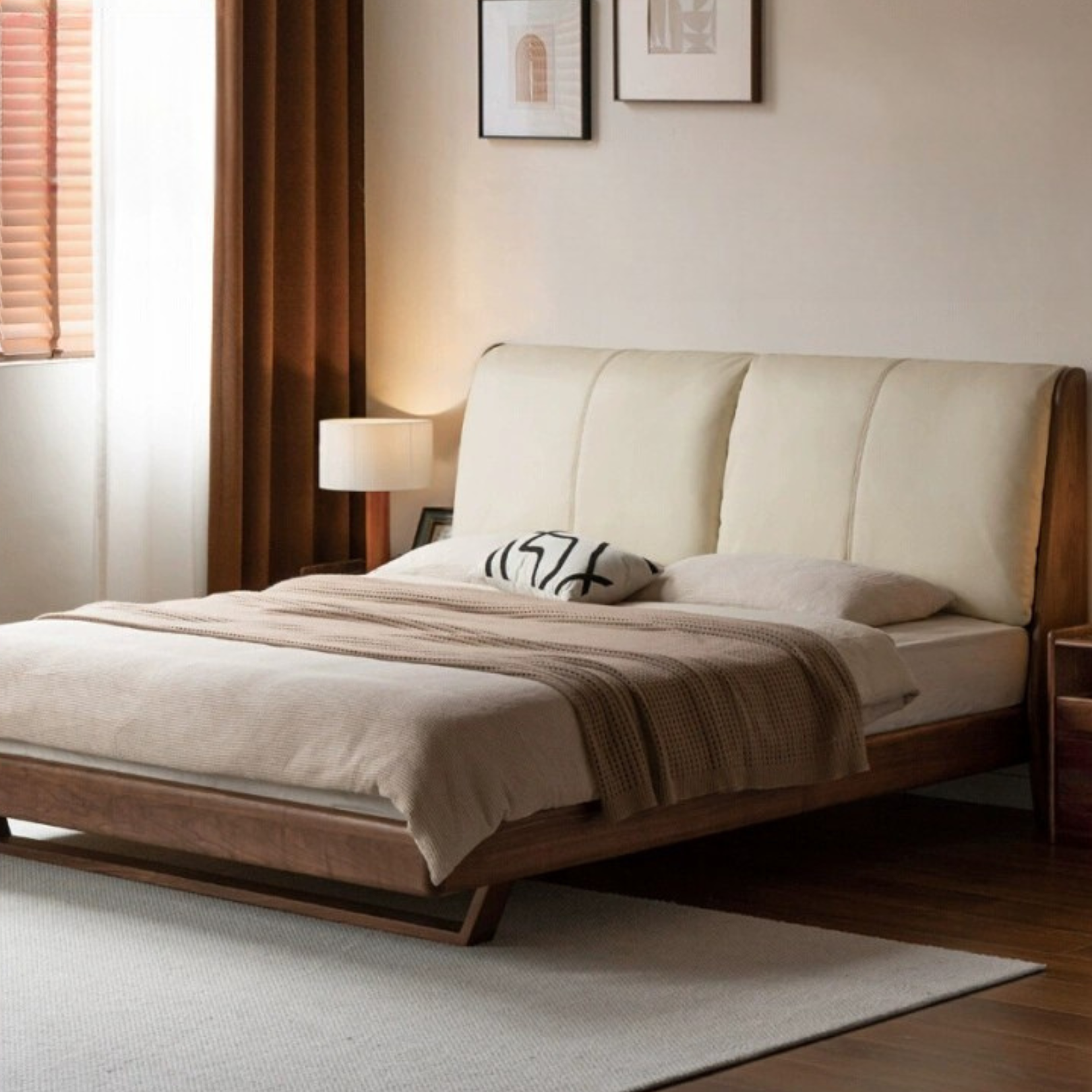 Black Walnut Solid Wood Genuine Leather Soft Bed Italian Light Luxury