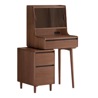 Black Walnut, Sandalwood Solid Wood Lighted Vanity Table.