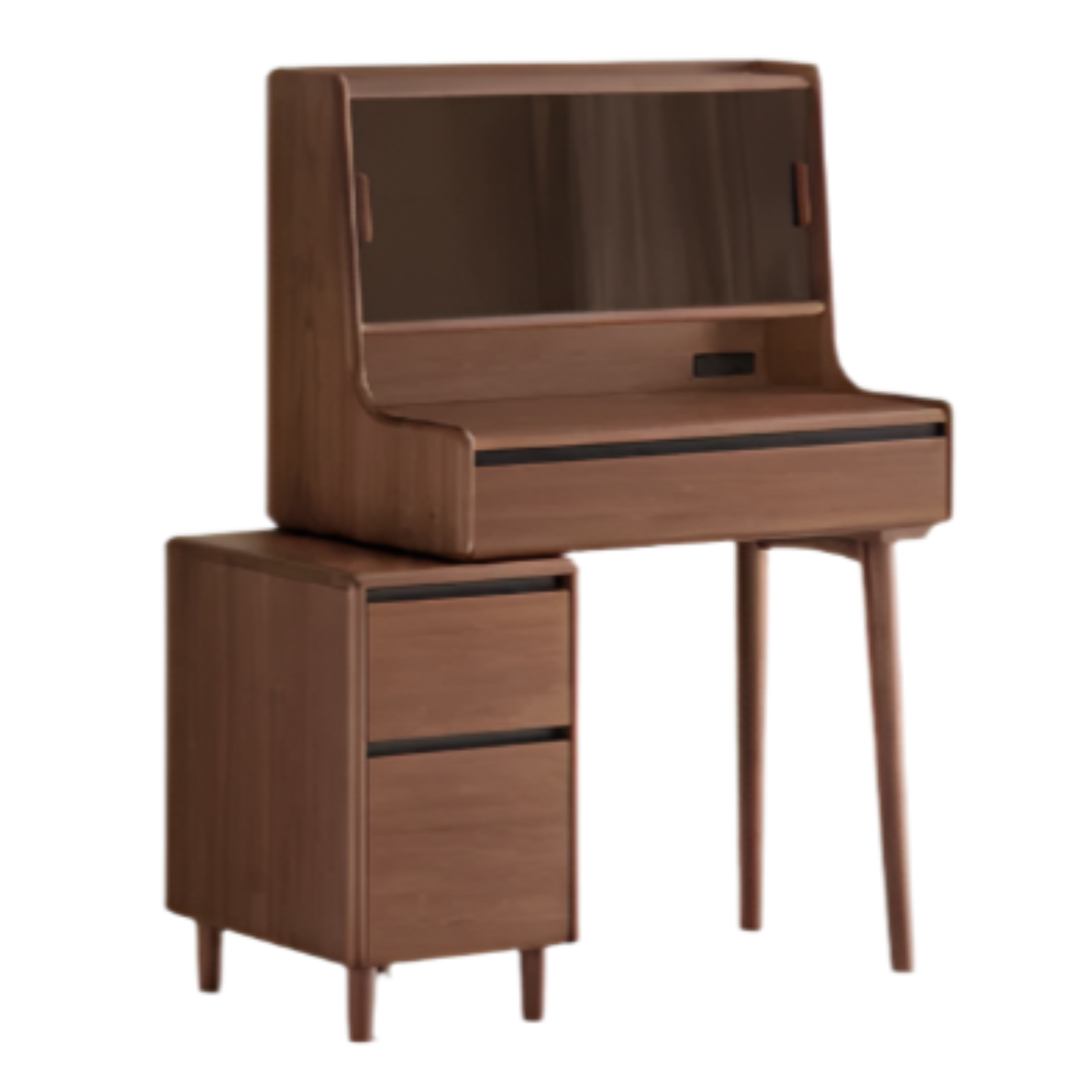 Black Walnut, Sandalwood Solid Wood Lighted Vanity Table.