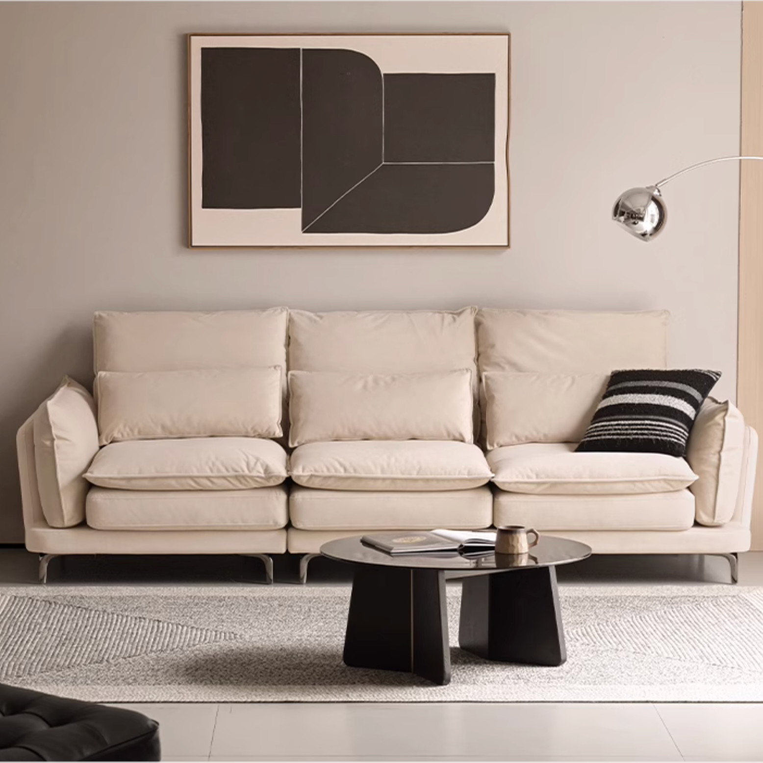 High-Back Modern Fabric Sofa with Scratch-Resistant Upholstery