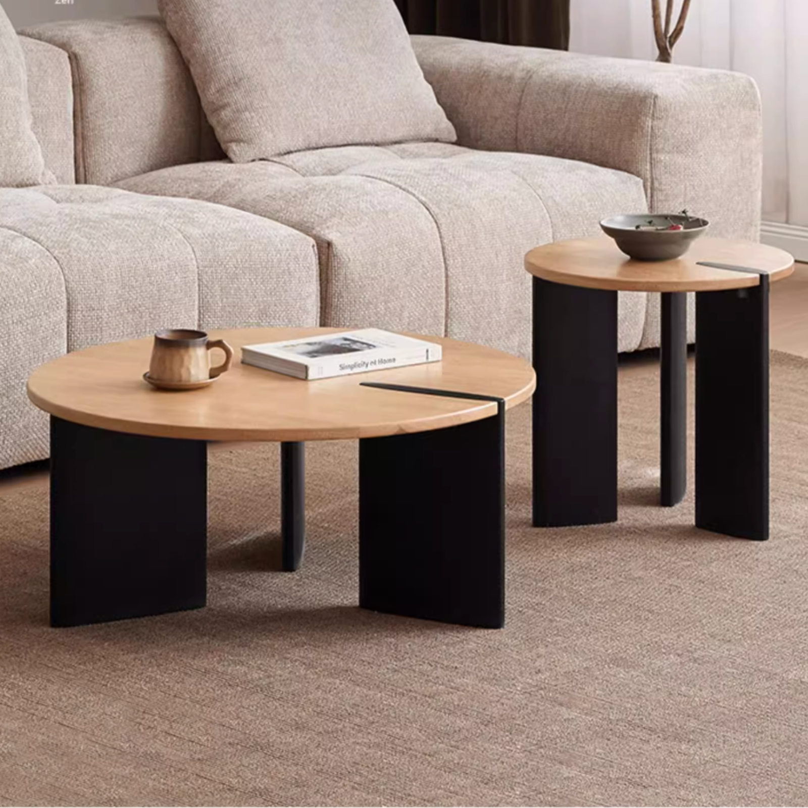 Oak Solid Wood Wabi-Sabi Style Creative Round Coffee Table