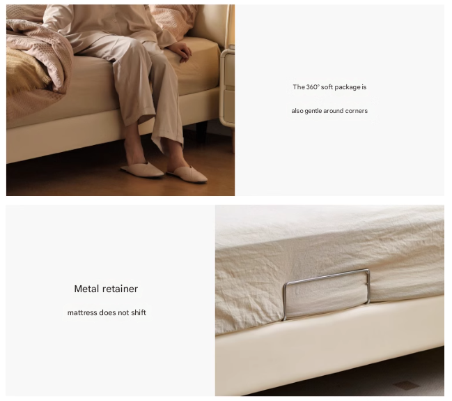 Organic leather Art Bed Cream Style Modern