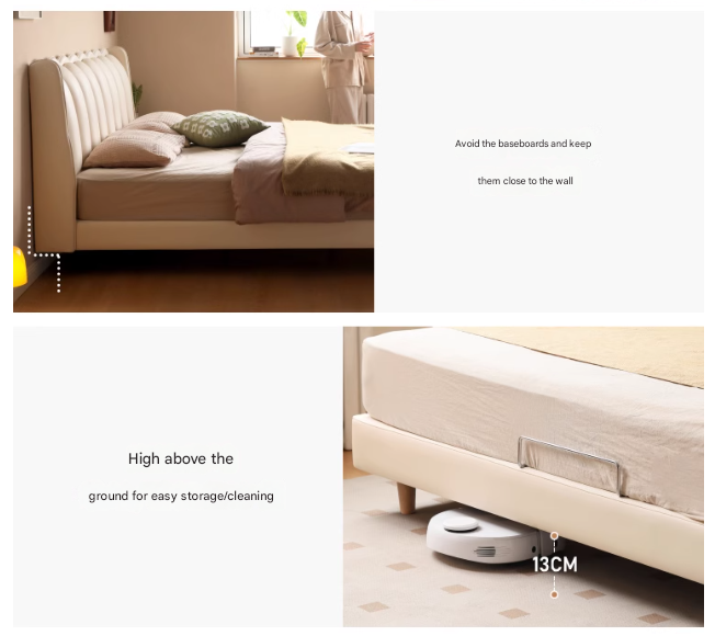 Organic leather Art Bed Cream Style Modern