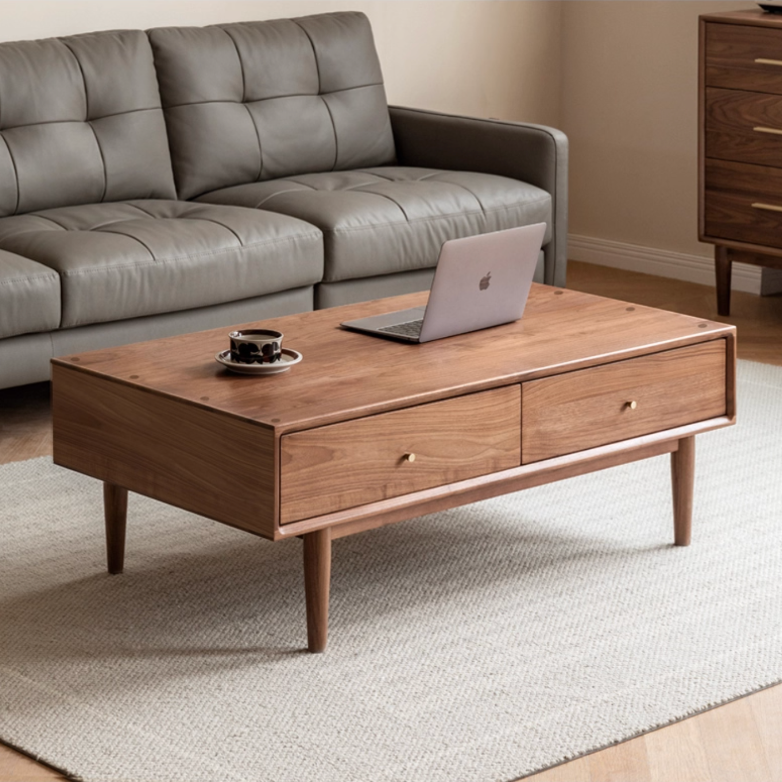 Golden Sandalwood, Black Walnut Solid Wood Rock Plate Coffee Table