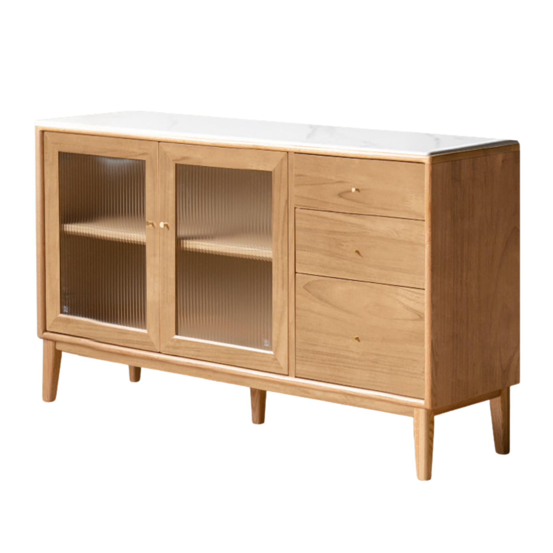 Oak Solid Wood, Solid RubberWood Nordic Sideboard Cabinet