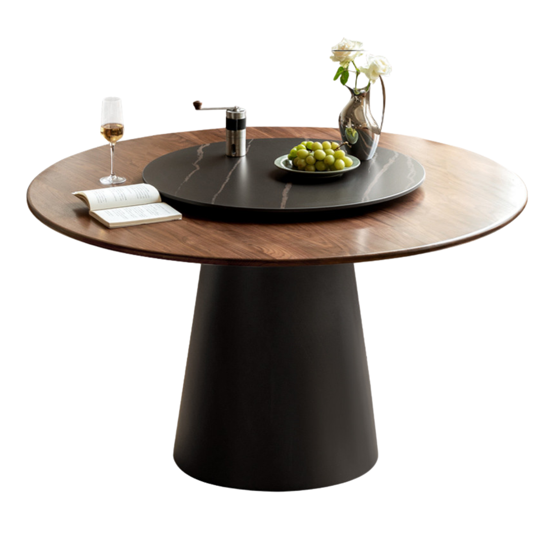 Black Walnut, Oak Solid Wood, Sandalwood Rock Slab Round Dining Table