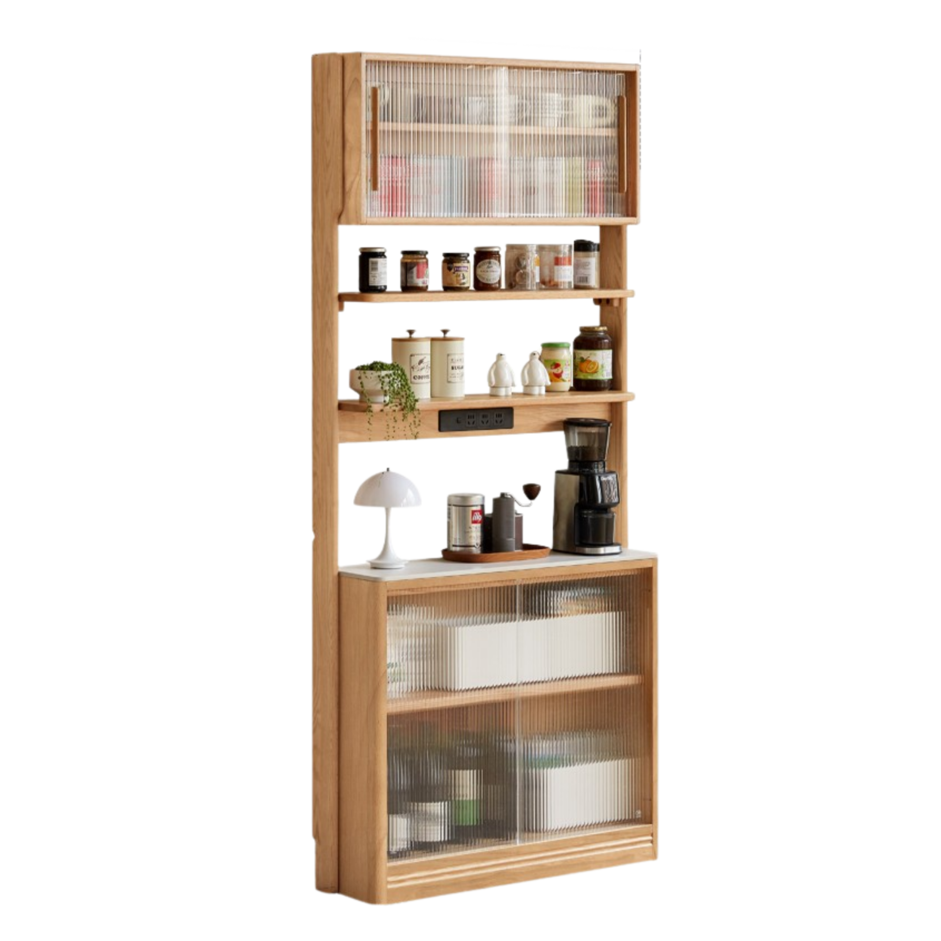 Oak, Solid RubberWood Rock Board Dining Sideboard Integrated Multifunctional Storage