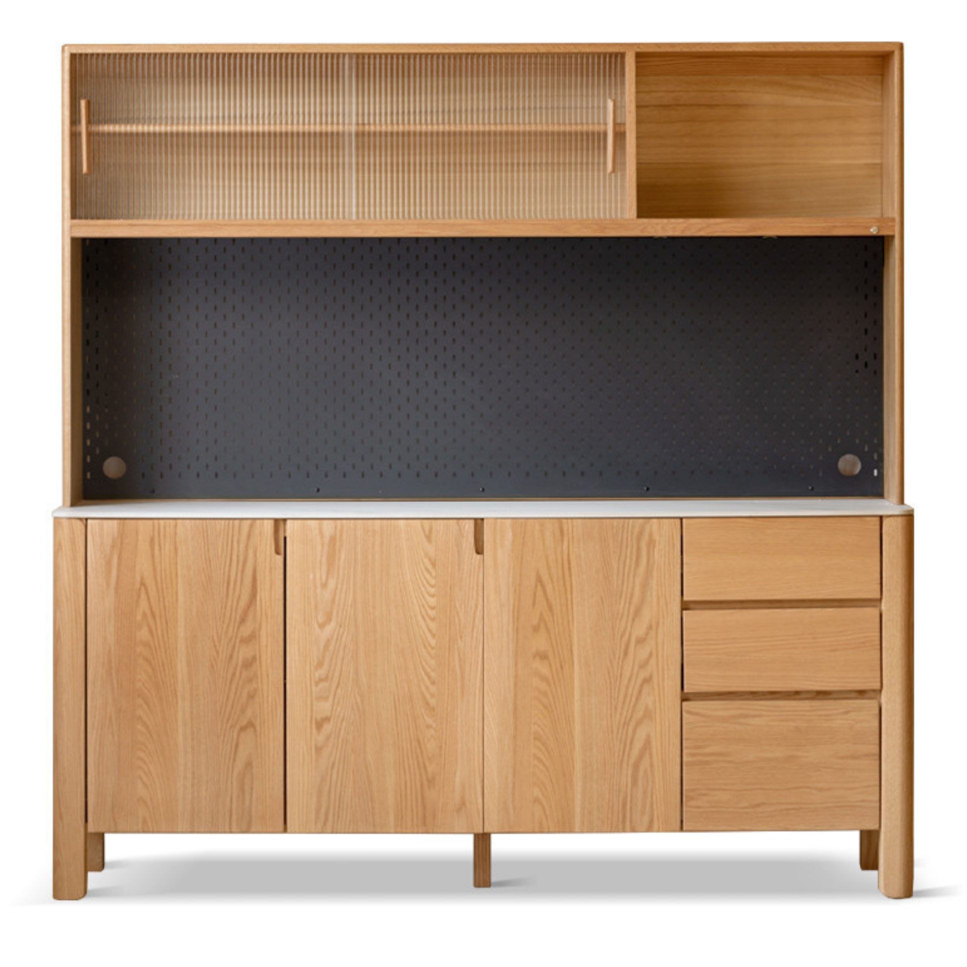 Oak Solid Wood Perforated Rock Board Dining Sideboard