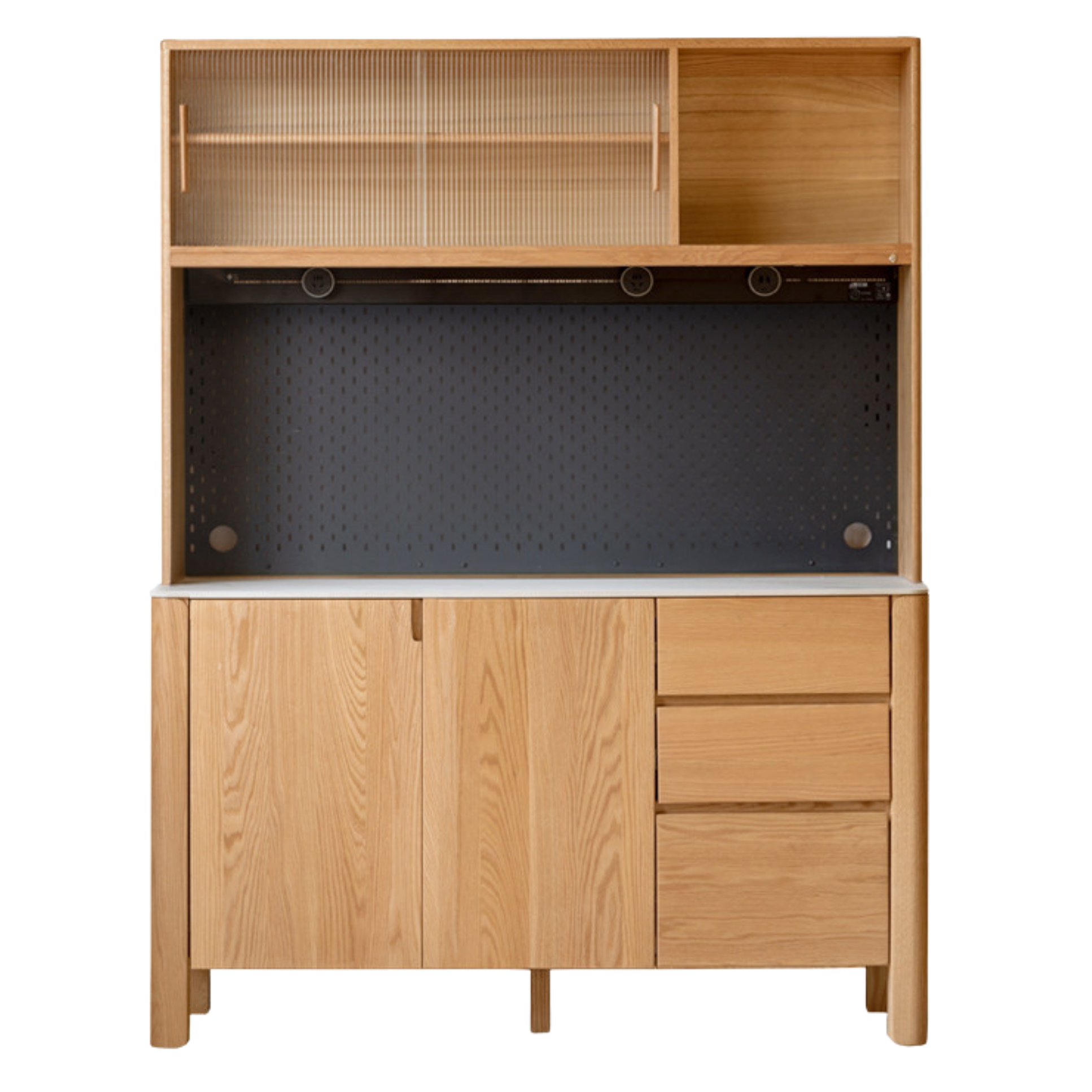 Oak Solid Wood Perforated Rock Board Dining Sideboard