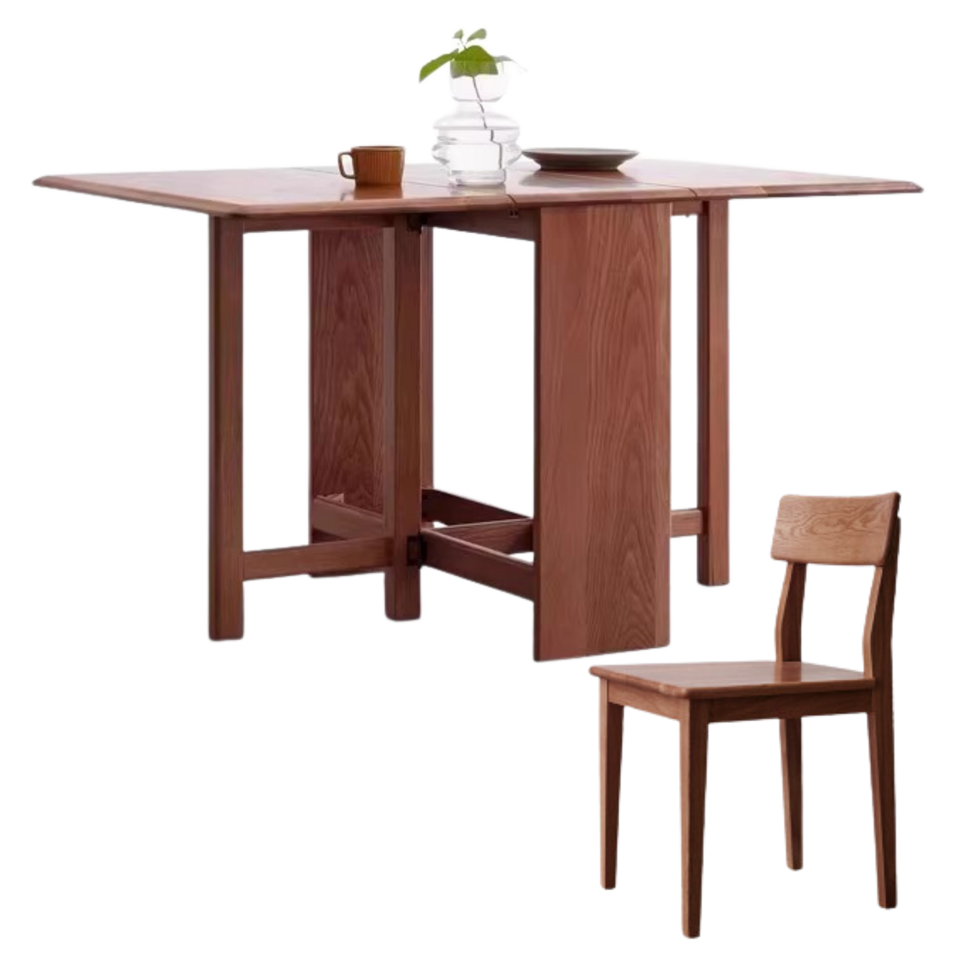 Oak Solid Wood Folding Table, Retractable Dining Table