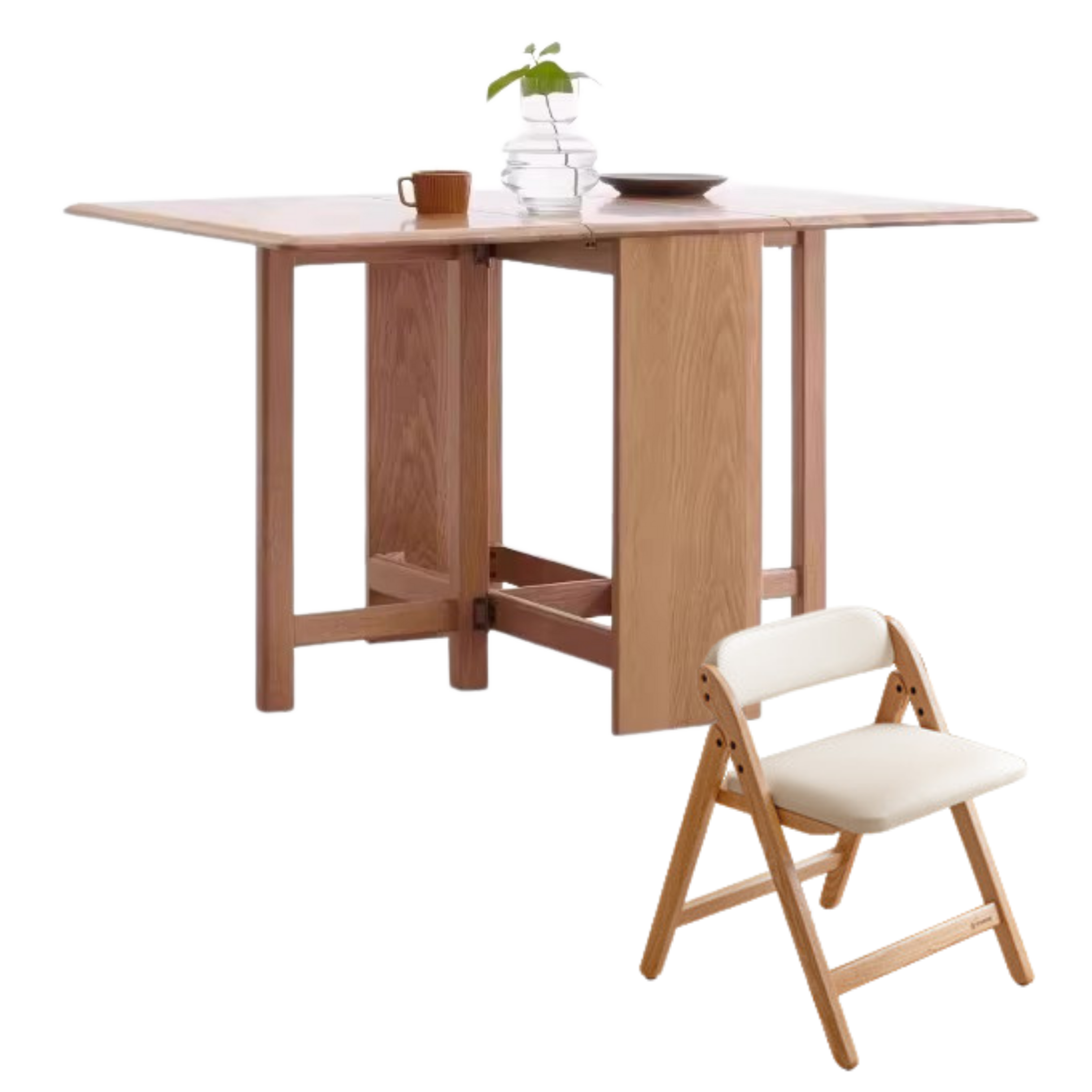 Oak Solid Wood Folding Table, Retractable Dining Table