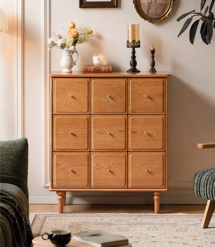 Cherry Solid Wood Retro Nine Bucket Cabinet