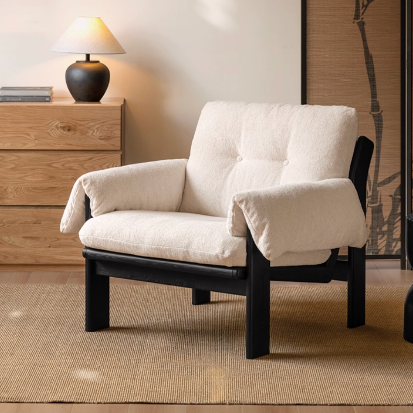 Ash Solid Wood Wabi Sabi Style Single Armchair