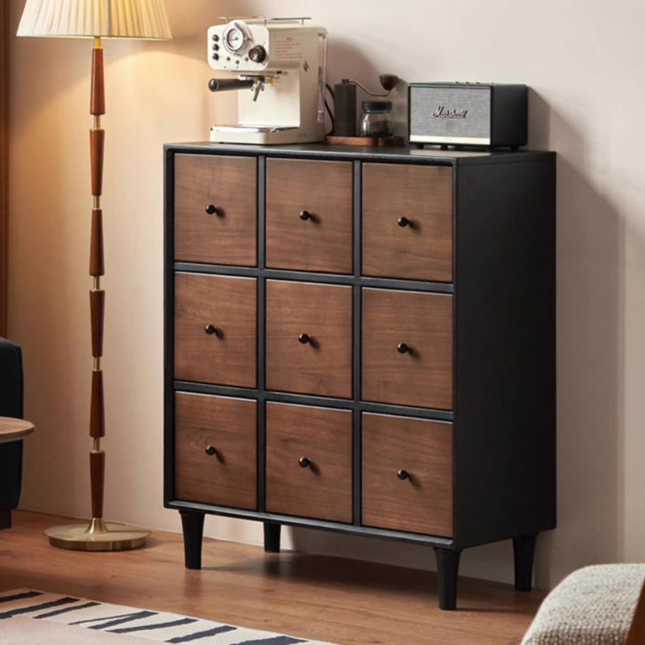 Black Walnut Solid Wood Italian Light Luxury Nine Drawer Drawer Cabinet