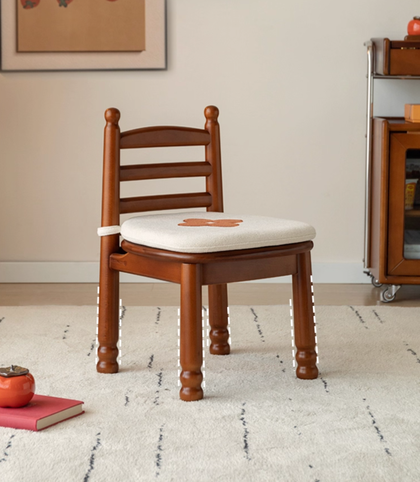 Beech Solid Wood Backrest Chair Medieval Style Kids Soft Padded Chair