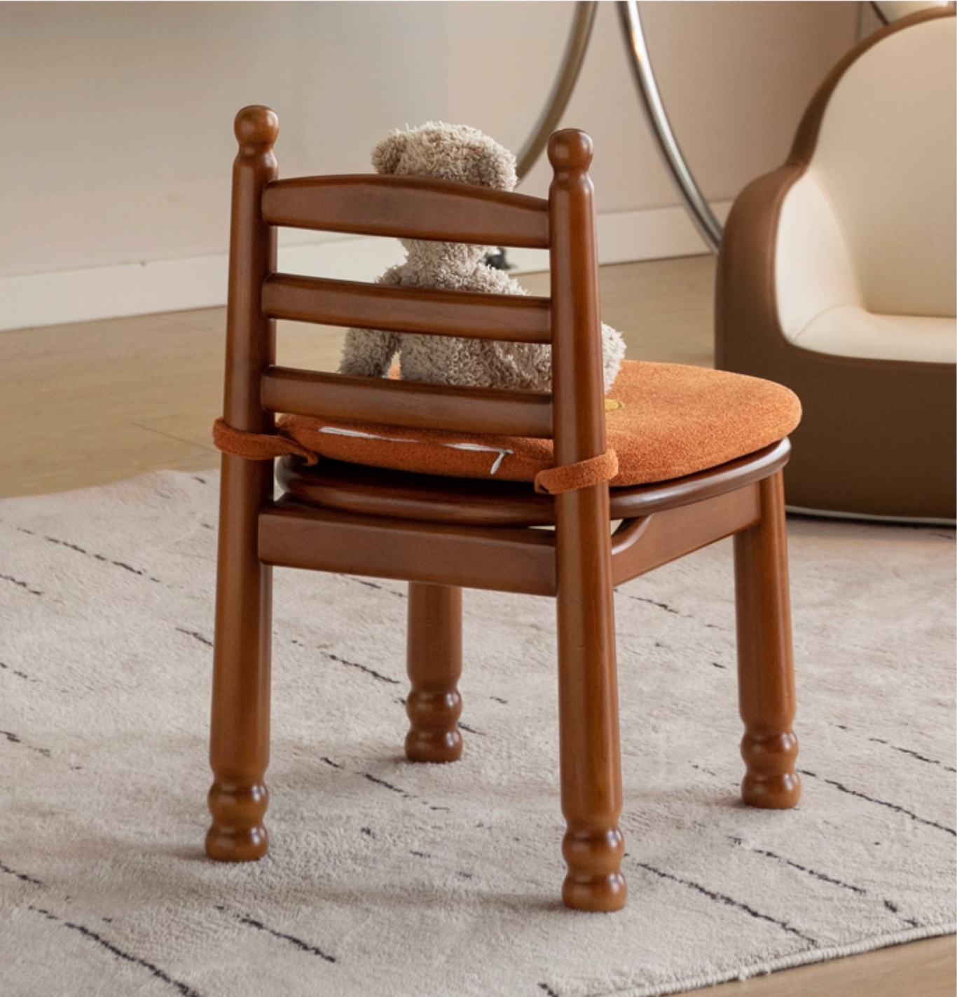 Beech Solid Wood Backrest Chair Medieval Style Kids Soft Padded Chair