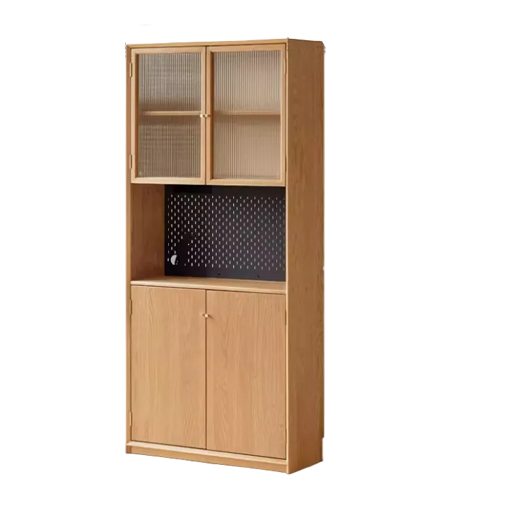 Oak Solid Wood Nordic Style Bookshelf with Floor Storage Cabinet