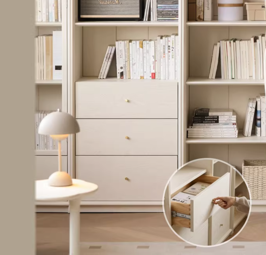 Oak Solid Wood Combination Bookcase Glass Door Floor-to-ceiling Bookshelf