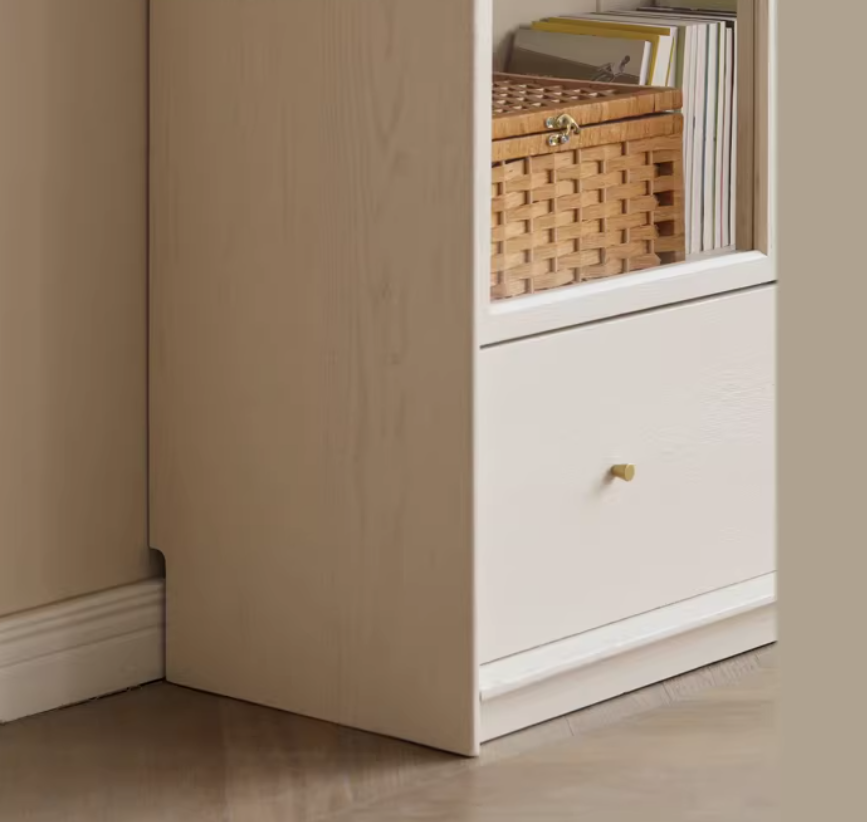 Oak Solid Wood Combination Bookcase Glass Door Floor-to-ceiling Bookshelf