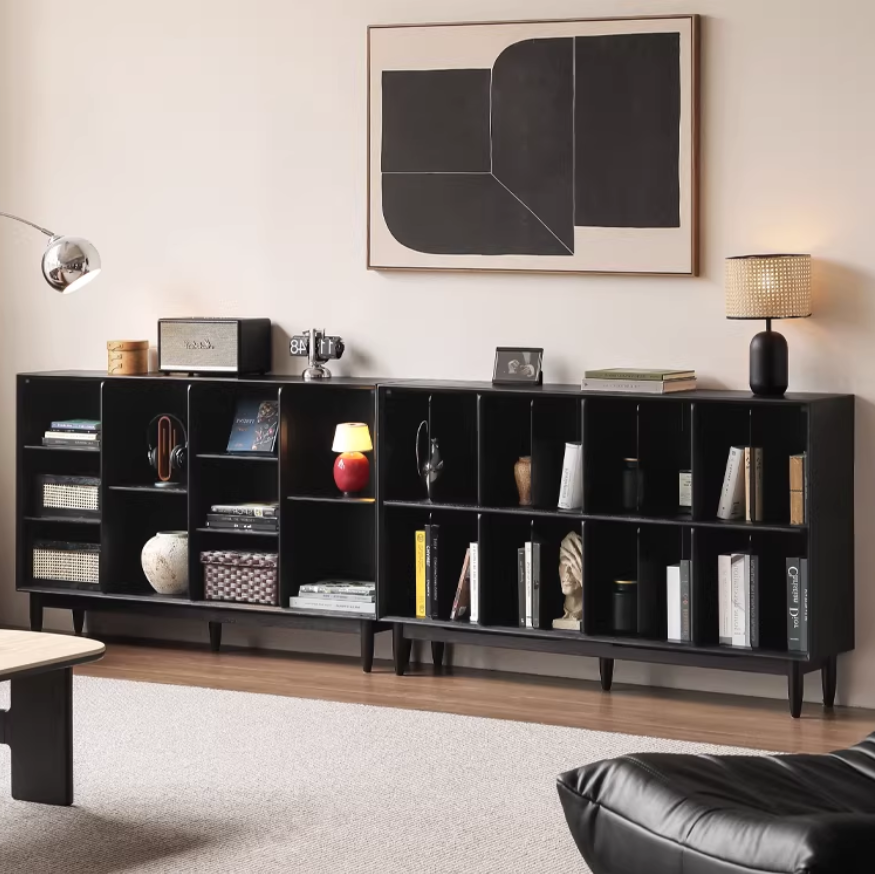 Oak, Ash Solid Wood Black Modern Bookcase
