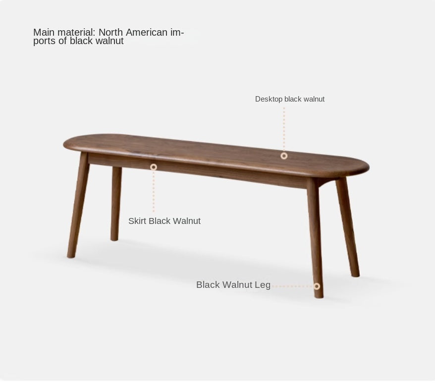 Oak, Black Walnut Solid Wood Nordic Long Bench