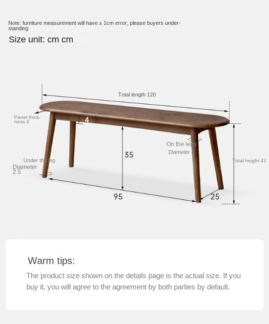 Oak, Black Walnut Solid Wood Nordic Long Bench