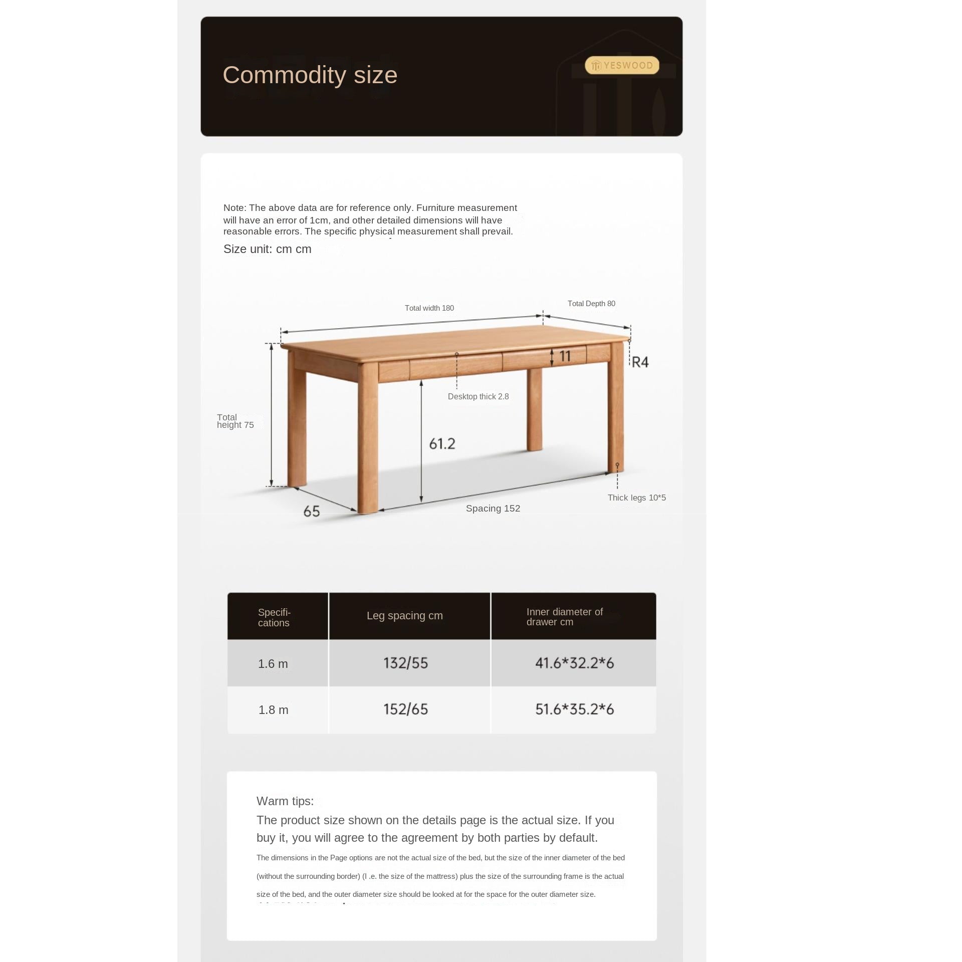 Cherry Solid Wood Computer Desk Large Size