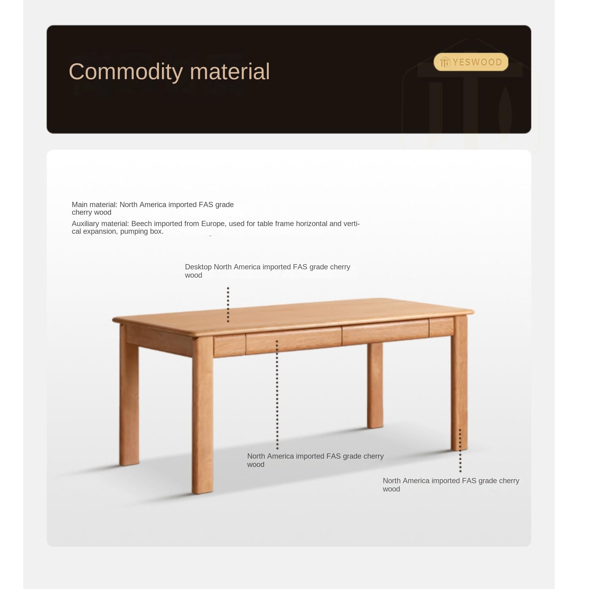 Cherry Solid Wood Computer Desk Large Size