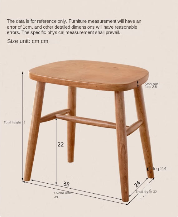 Cherry Solid Wood Retro Makeup Stool